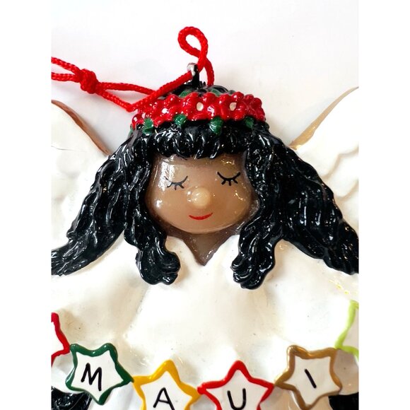 Vintage Hawaiian Poi People Santa w/Sack & Maui Angel Hanging Ornaments 1986-87 - Picture 11 of 16